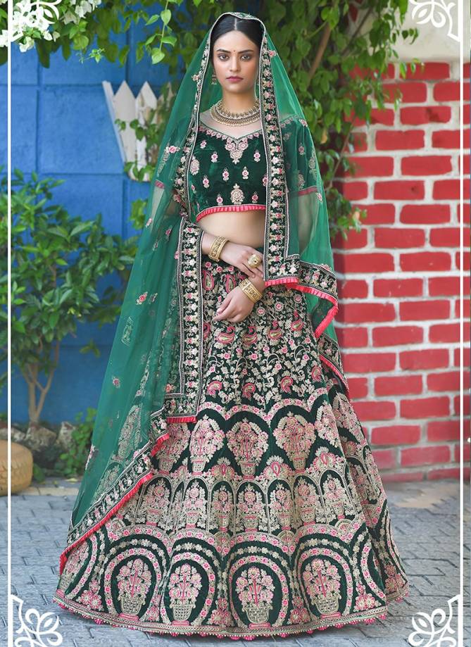 Peafowl Vol 75 Heavy Designer Wedding Wear Velvet With Resham Zari Dori Work Bridal Lehenga Choli Collection
